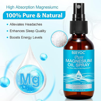 Magnesium Spray, 100% Pure & Organic Natural Magnesium Oil Spray for Feet Glass Bottle, Soothing Relief & Relaxation, Easy to Absorb and Use