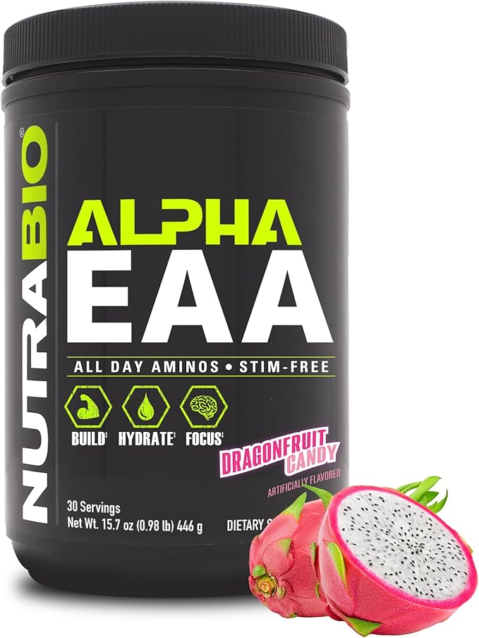 NutraBio Alpha EAA - All-Day Aminos - Recovery, Energy, Focus, and Hydration Supplement - Full Spectrum EAA BCAA Matrix, Electrolytes, Nootropics, Coconut Water - 30 Servings - Dragon Fruit