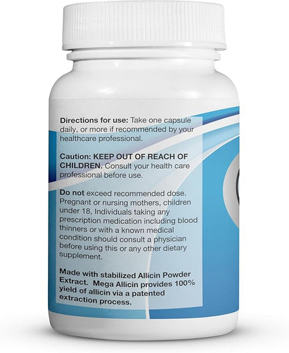 Potent Allicin Odor Controlled Garlic Supplement by Mega Allicin|180,000mcg (180mg) Veggie Capsules with Immune Support, Gluten-Free (90 Count)