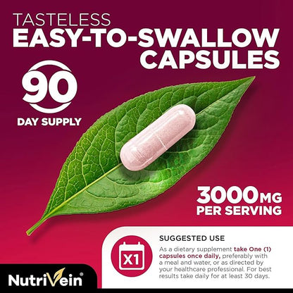 Nutrivein Premium Tart Cherry Capsules 3000mg: Ultra Strength Tart Cherry Extract Supplement for Post-Athletic Recovery, Detox, Rest, & Mobility