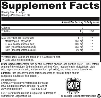 XYMOGEN Omega MonoPure 1300 EC - Fish Oil with 3X Greater Absorption - DHA EPA Omega 3 Supplement for Heart Health + Cognitive Support (60 Softgels)