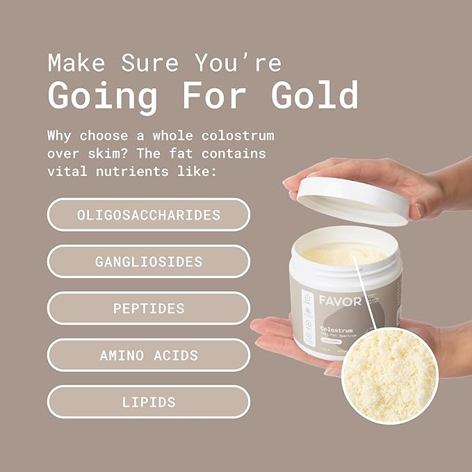Favor Bovine Colostrum Powder | Liposomal and Whole | Empower Human Health | for Gut Health and Immunity | First Milking | Naturally High IgG | Ethically Made in The USA | Easy to Mix [Unflavored]