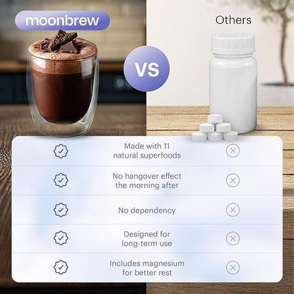 MoonBrew Nighttime Magnesium Hot Cocoa, Natural Sleep Aid Drink Mix for Adults - Calming Melatonin-Free Sleep Support - Sleepy Hot Chocolate Powder with L-Theanine, Chamomile & Zinc Glycinate