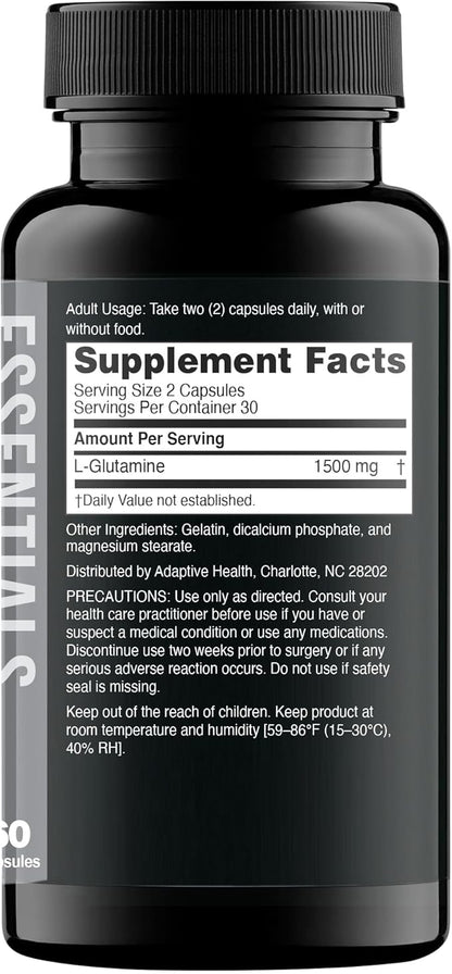 Nugenix Essentials L-Glutamine, 1500mg 100% Botanical L-Glutamine Amino Acid, Protein Synthesis, Supports Cellular Function, 60 Capsules