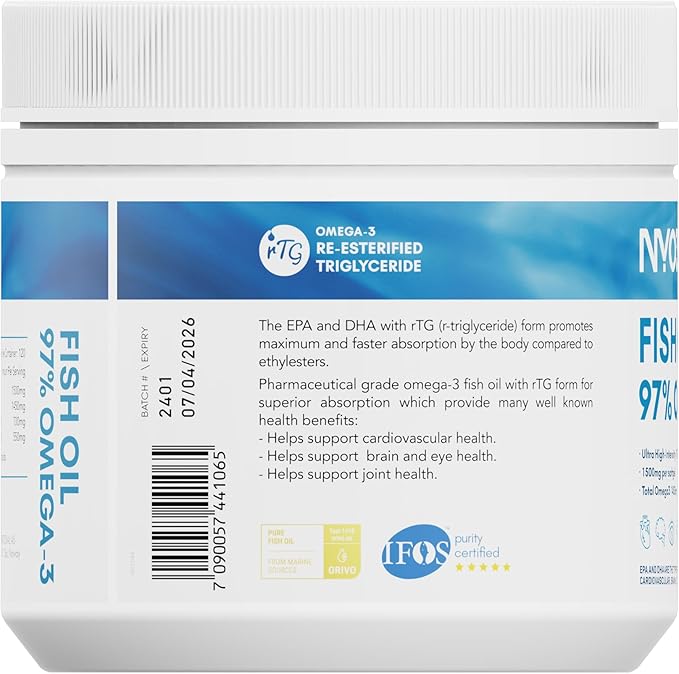 Omega 3 Fish Oil 1500mg with DHA & EPA Fatty Acids, 97% Omega 3 Supplement 120 Softgel –Burpless for Heart, Brain & Joint Health