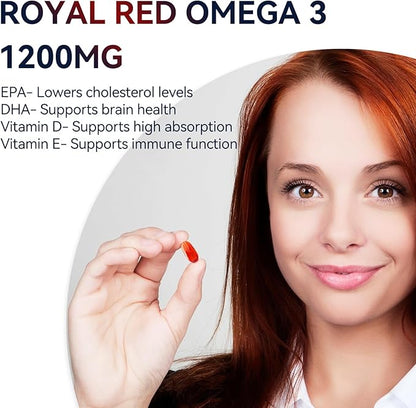 Dr. Brian Royal Red Omega 3 1200, Fish Oil Supplement with EPA and DHA Omega 3 Fish Oil Contain Vitamin D,E Omega 3 Support for Physical Health - 90 Soft Gels
