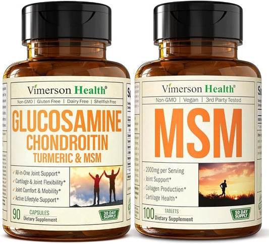 Glucosamine Chondroitin MSM Joint Support Supplement & High Potency MSM Supplement (2000mg per Serving) for Cartilage & Joint Health