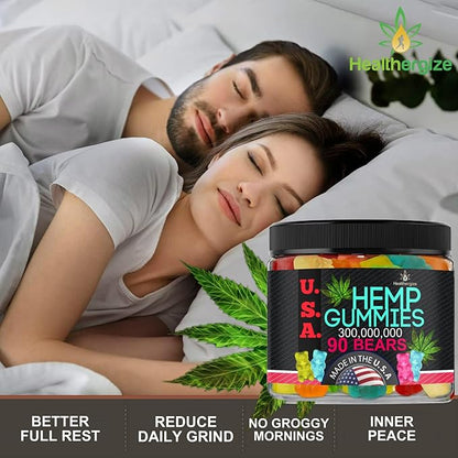 Hemp Gummies for Sleep Gummies Calm Bears, Discomfort, Skin-Peace and Relaxation, Fruity Flavors, Natural Hemp Oil Gummy Bears Edibles-Made in USA-90 Bears