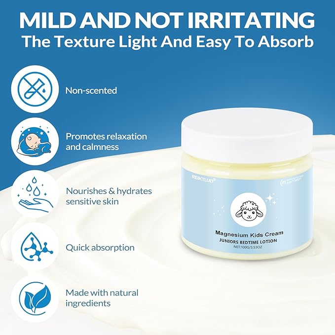 Magnesium Lotion for Kids - Magnesium Lotion for Sleep - Soothing Relief & Relaxation - Topical Magnesium Cream Helps Kids Stay Calm at Bedtime and During The Night - Without Melatonin