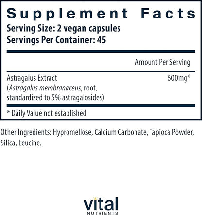Vital Nutrients - Astragalus Root Extract - Vegan Formula - Herbal Support for The Immune System - 90 Vegetarian Capsules per Bottle - 300 mg