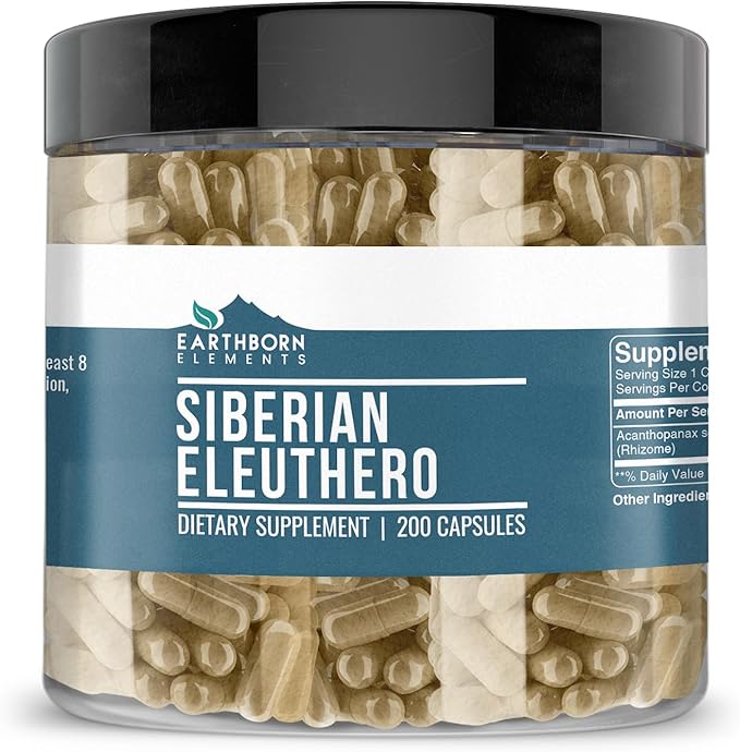 Earthborn Elements Siberian Eleuthero 200 Capsules, Pure & Undiluted, No Additives