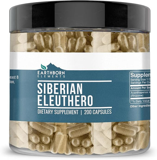 Earthborn Elements Siberian Eleuthero 200 Capsules, Pure & Undiluted, No Additives