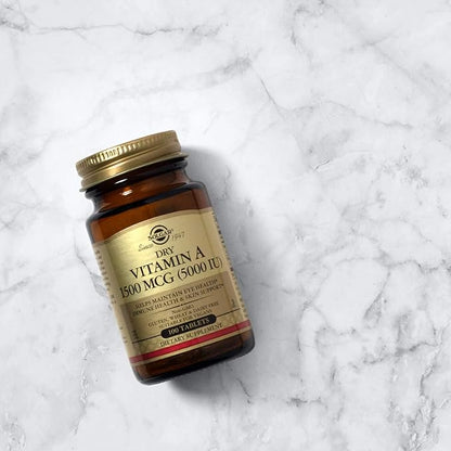 SOLGAR Dry Vitamin A 1500 mcg (5000 IU), 100 Tablets - Supports Healthy Eyes, Skin & Immune System - Non-GMO, Vegan, Gluten Free, Dairy Free, Kosher - 100 Servings (Pack of 2)