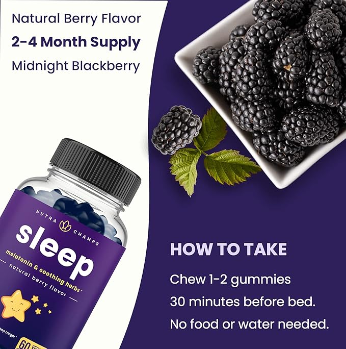 NutraChamps Sleep Gummies for Adults & Kids, Melatonin Gummies with Chamomile, Valerian & L Theanine, Vegan Childrens Melatonin 3mg, 1.5 mg, or 6mg (Pack of 2, 120 Gummy)