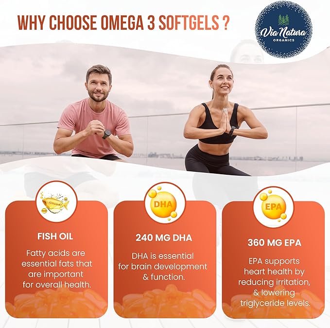Omega 3 | 1000mg | Fish Oil | Fatty acids | EPA & DHA | Non-GMO | 60 Softgels
