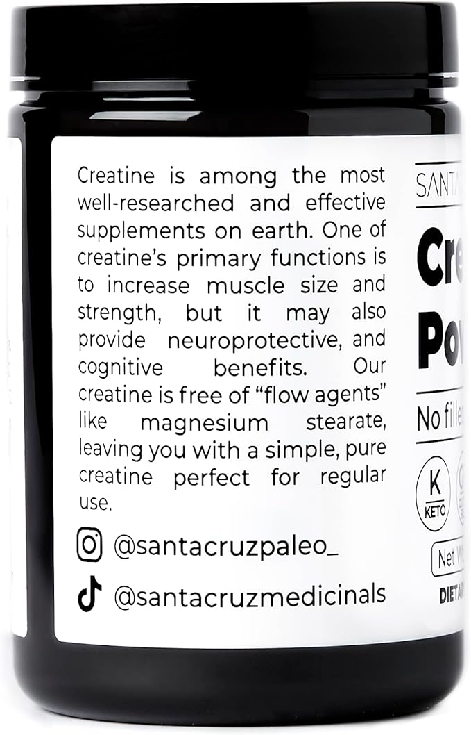 Santa Cruz Paleo Creatine Powder, Supports Muscle Growth & Energy, Gluten Free, Keto, Sugar Free, Paleo, No Fillers or Additives, Creatine Monohydrate Powder, 14.1oz, 80 Servings