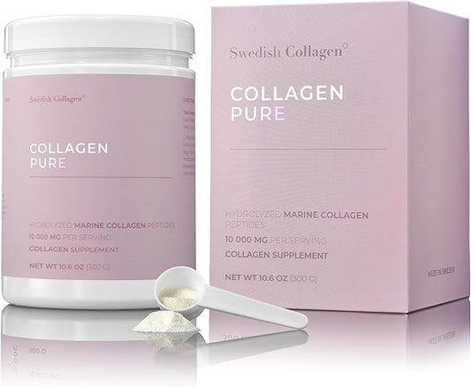 Swedish Collagen - Hydrolyzed Marine Collagen 10,000 mg Powder Supplement - Pack of 300 g, 30 Day Supply | Pure Peptide for Healthy Hair, Skin, Nails & Joints I 100% Natural & Gluten Free | Sugar-Free