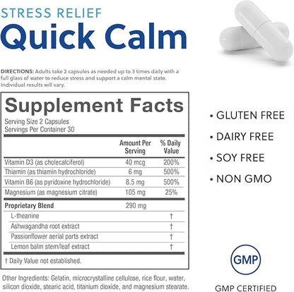 Quick Calm Mood Support Supplement with Ashwagandha, L-Theanine, Rapid Stress Relief and Relaxation – Cortisol Supplement - 60 ct