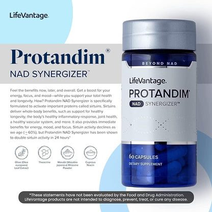 LifeVantage Protandim NAD Synergizer, 60 Capsules, NAD Supplement Supports a Healthy Vascular System, Energy Supplements, and Focus Vitamins, NAD Supplements for Cellular Waste and Overall Health