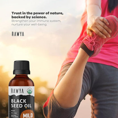 RAWYA Black Seed Oil - Cold Pressed - Black Cumin Seed - Premium Nigella Sativa - Omega 3 6 9 - Kalonji for Skin and Healthy Hair - Non-GMO, Gluten-Free - Wellness Oil - Mild Flavor - 3.4 Fl Oz