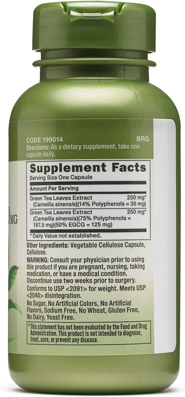 GNC Herbal Plus Green Tea Complex 500mg Supplement, Vegetarian, Supports Metabolism, 100 Servings