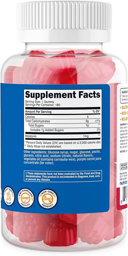 Nutricost Melatonin 1mg, 180 Gummies, Strawberry Flavored - Gluten Free, Non-GMO, No Corn Syrup