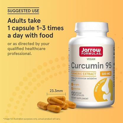 Jarrow Formulas Curcumin 95 500 mg,Turmeric Curcumin Extract for Antioxidant Support, Bone and Joint Support Dietary Supplement,120 Veggie Capsules,Up to 120 Servings, Pack of 12