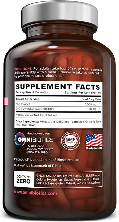 Myo-Inositol & D-Chiro Inositol Supplement with 40:1 Ratio for Hormone Balance for Women - Women Supplement to Support Reproductive Health & Ovarian Function. Non-GMO - 120 Vegan Capsules
