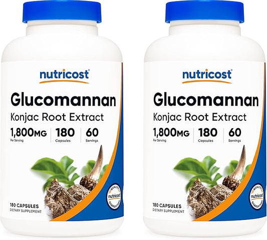 Nutricost Glucomannan 1,800mg Per Serving, 180 Capsules (2 Bottles)