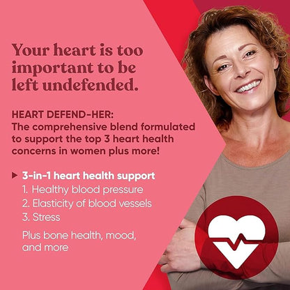 Heart Defend-Her Womens Heart Health Supplements – Advanced 3-in-1 Blend with Grape Seed Extract, Vitamin K2 MK-7, and CoQ10 – Support Blood Pressure, Artery and Bone Strength – 60 Vegetarian Capsules