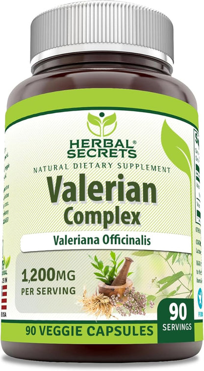Herbal Secrets Valerian Complex Supplement | 1200 Mg per Serving | 90 Veggie Capsules | Non-GMO | Gluten-Free | Made in USA