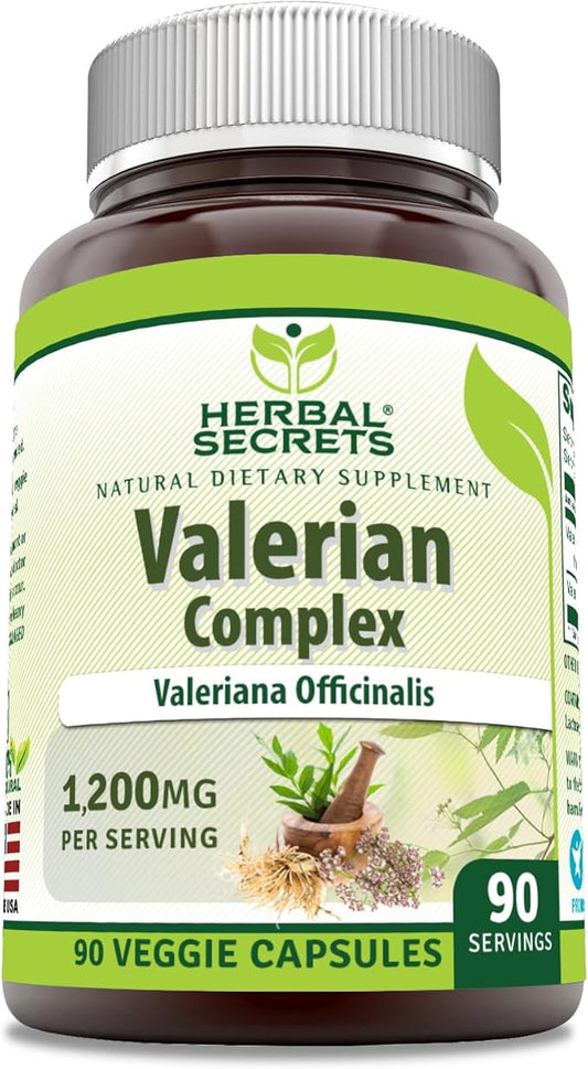 Herbal Secrets Valerian Complex Supplement | 1200 Mg per Serving | 90 Veggie Capsules | Non-GMO | Gluten-Free | Made in USA