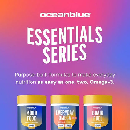 Oceanblue Essentials Everyday Omega 3 – 30 Softgels, 1 Month Supply – 720 mg of Burpless Fish Oil with 25mcg (1000IU) of Vitamin D3 – Heart and Immune Support – Molecularly Distilled – Orange Flavor