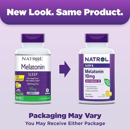 Natrol Fast Dissolve Melatonin 10 mg, Melatonin Supplements for Restful Sleep, Sleep Support for Adults, 100 Citrus-Flavored Tablets, Up to a 100 Day Supply
