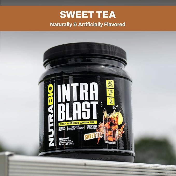 NutraBio Intra Blast Bcaa Powder Amino Acid Supplement, Electrolyte & Hydration Blend, Intra, Pre Workout & Muscle Recovery, 20g Eaa Amino Acids Powder, 5g Glutamine- Sweet Tea, 30 Serving