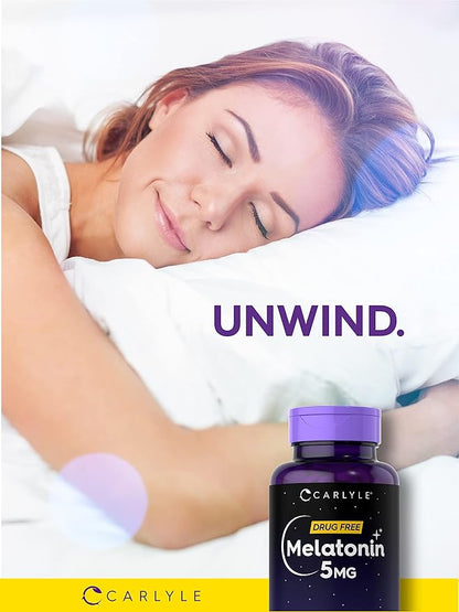 Carlyle Melatonin 5mg | 300 Tablets | Drug Free Supplement | Vegetarian, Non-GMO, Gluten Free
