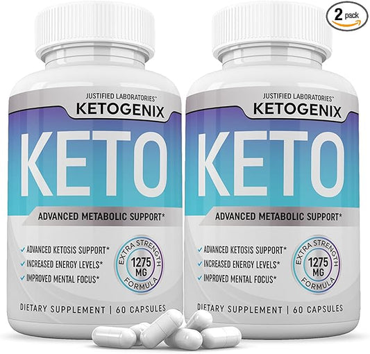 (2 Pack) Ketogenix Keto Pills 1275MG New & Improved Formula Contains Apple Cider Vinegar Extra Virgin Olive Oil Powder Green Tea Leaf 120 Capsules