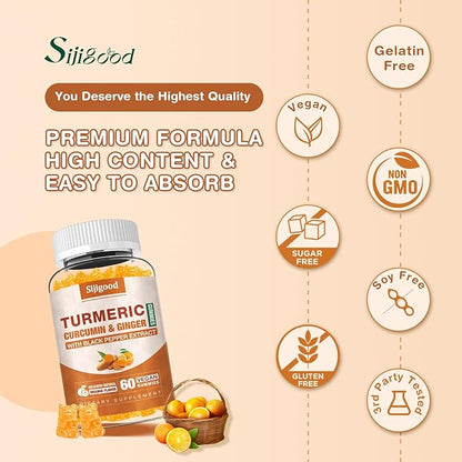 2 Pack Turmeric Curcumin Gummies with Ginger & Black Pepper Herbal Supplement, Immune Support, Healthy Skin, and Joint Health, for Women, Men & Kids - 120 Orange Flavored Gummies