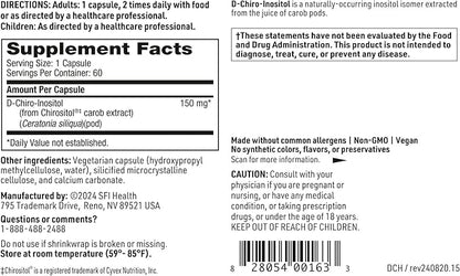 Klaire Labs D-Chiro-Inositol - 150 Milligrams Hypoallergenic Supplement (60 Capsules)