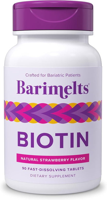 BariMelts Biotin 5000mcg, 90 Fast-Dissolving Tablets (3-Month Supply), Sugar-Free Bariatric Vitamins for Women, Natural Strawberry Flavor