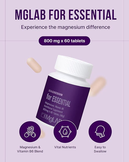 Magnesium for Essential (60 Tablets) Daily Supplement for Energy Recharge and Muscle Health. Magnesium 315mg, Vitamin B6. Mini-Sized