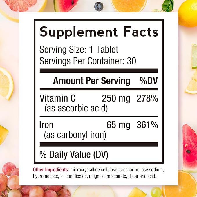 Doctor's Recipes Iron Supplement 65 mg with Vitamin C - Maximized Absorption & Stomach Friendly Iron Pills for Red Blood Cells Formation, Heart, Brain & Immunity Health - Vegan Non-GMO 30 Iron Tablets