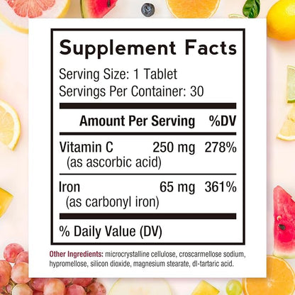 Doctor's Recipes Iron Supplement 65 mg with Vitamin C - Maximized Absorption & Stomach Friendly Iron Pills for Red Blood Cells Formation, Heart, Brain & Immunity Health - Vegan Non-GMO 30 Iron Tablets