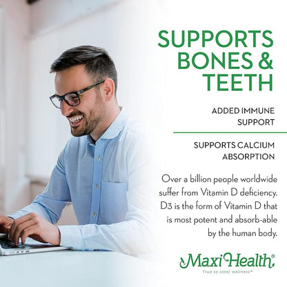 Maxi Health D3 3000 - Supports Bone Health and Immune System - Prevents Vitamin D Deficiency - 3000IU Tablets Contain 75 MCG per Serving to Support Bone Health (180 Tablets)