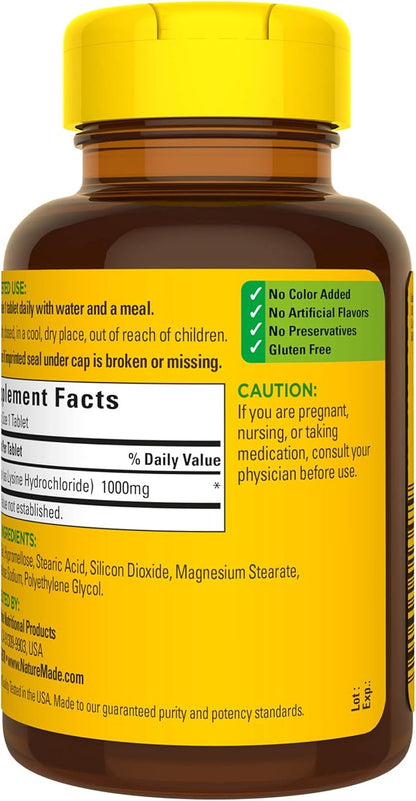 Nature Made L-Lysine 1000 mg, Dietary Supplement, 60 Tablets, 60 Day Supply