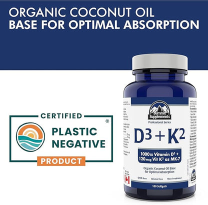 Summit Supplements - Vitamin D3 K2, 180 Softgels - Formulated to Help You Maintain Healthy Bones, Teeth and Muscles - Support Body Calcium Absorption and Reduce Risk of Fractures