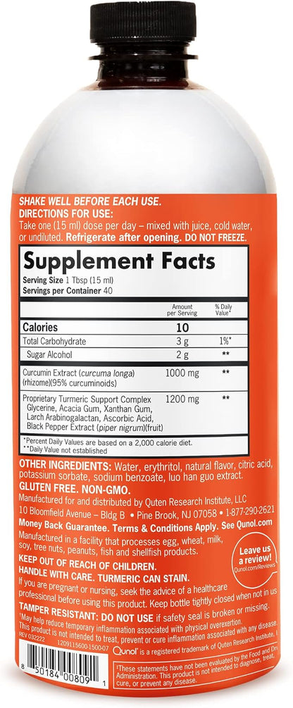 Qunol Liquid Turmeric Curcumin with Black Pepper, Turmeric Supplement 1000mg, Extra Strength, Joint Health, 40 Servings, 20.3 fl oz