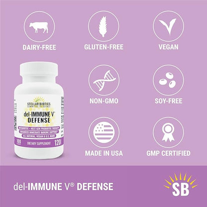 Del-Immune V® Defense by Stellar Biotics, All-Natural Immune Support & Gut Health (+) Immediate Care, Metabiotic: NextGen Probiotic Therapy (120 Caps)