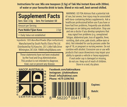 Taki Mai Instant Kava Kava Powder 150g – Premium Kava Root Powder with High Kavalactone Content – Natural Relaxation Aid for Calmness, Stress Relief, and Sleep Support – Easy-to-Mix