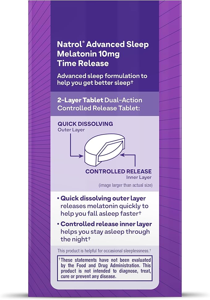 Natrol Advanced Sleep Melatonin 10mg, Dietary Supplement for Restful Sleep, Time Release Melatonin Tablets, 100 Time-Release Tablets, 100 Day Supply (Pack of 12)